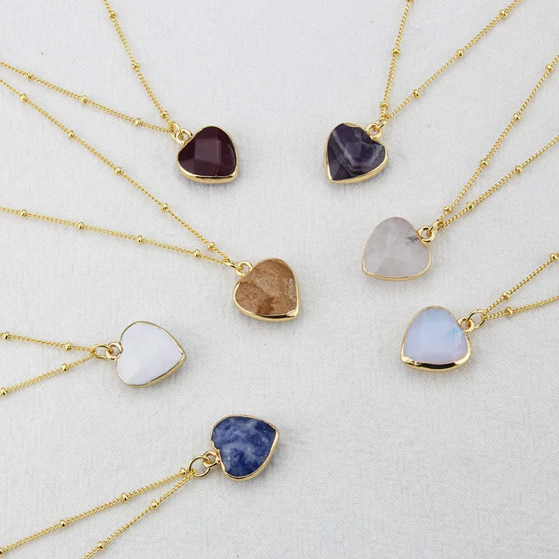 

2022 New Gold Chain Necklace Jewelry Popular Geometric Lapis Lazuli Natural Stone Quartz Heart Shape Pendant Necklace