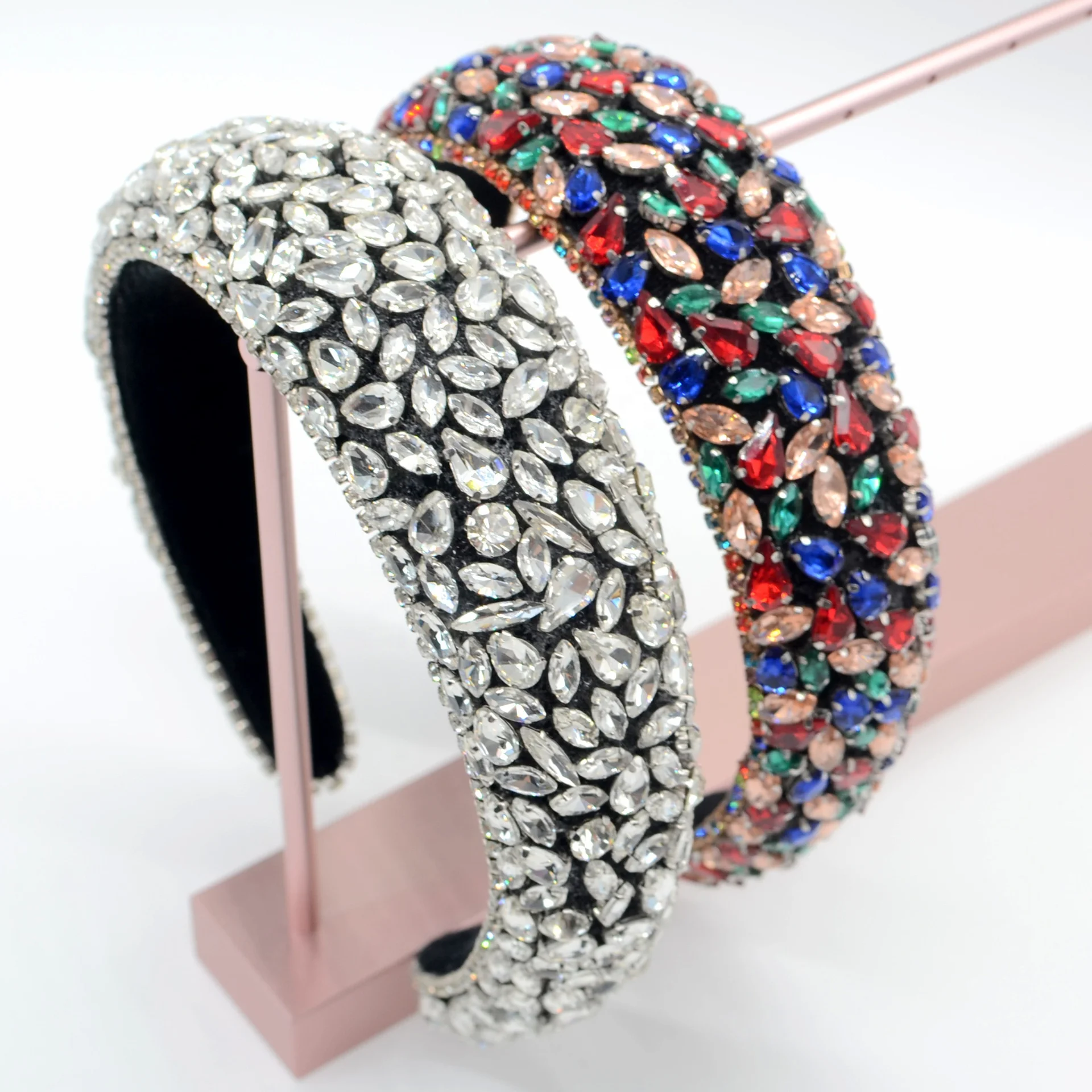 

2020 new arrival Baroque handmade Women colorful Crystal sponge Headband, As pic