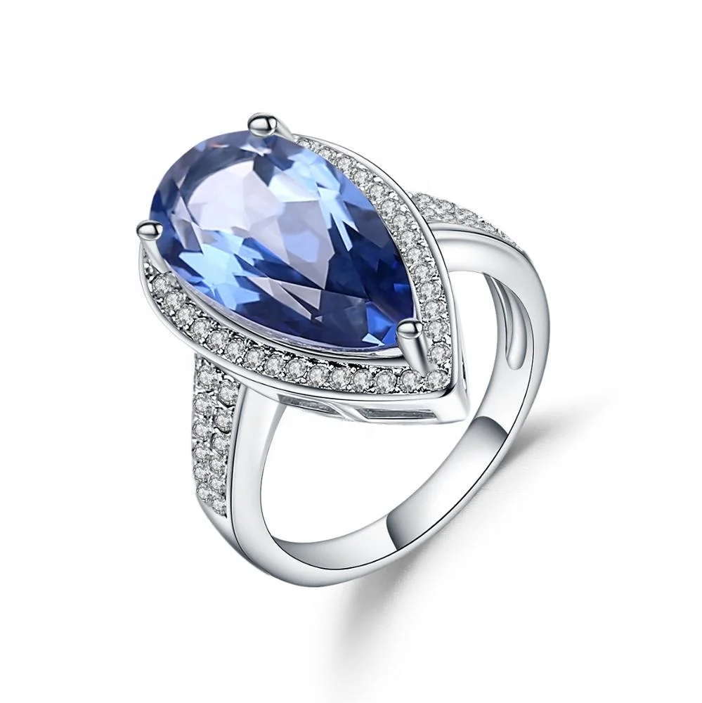 

OEM Factory Custom Elegant Natural Mystic Quartz Gemstone 925 Silver Pearl Shape Eternity Halo Ring For Party Women, Customized color