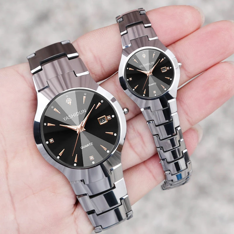 

Hot Selling YASHIDUN Waterproof Couple watch Calendar quartz watches Unisex Ladies Stainless Steel Quartz Watch with Date