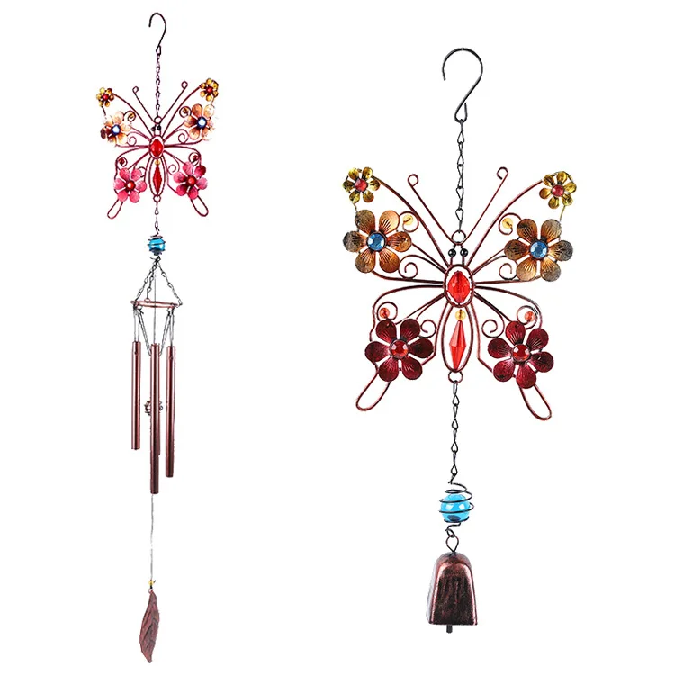 

EE028 Aluminum Tubes Bells Pendant Decoration Outside Yard Garden Hanging Decor Butterfly Wind Chimes Glass Butterfly Windchime, As pic