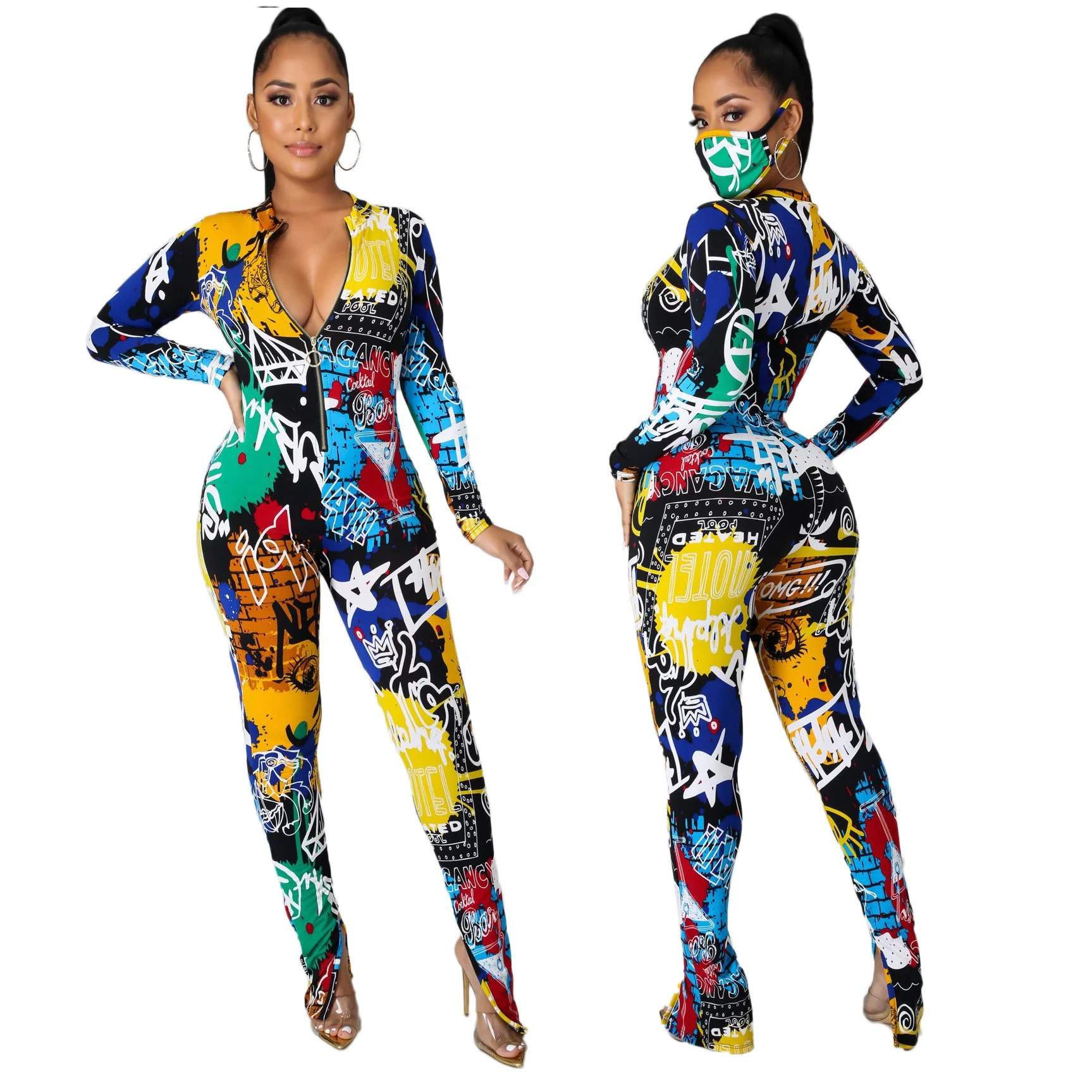 

2022 Amazon popular fashion tight fitting printed womens jumpsuits