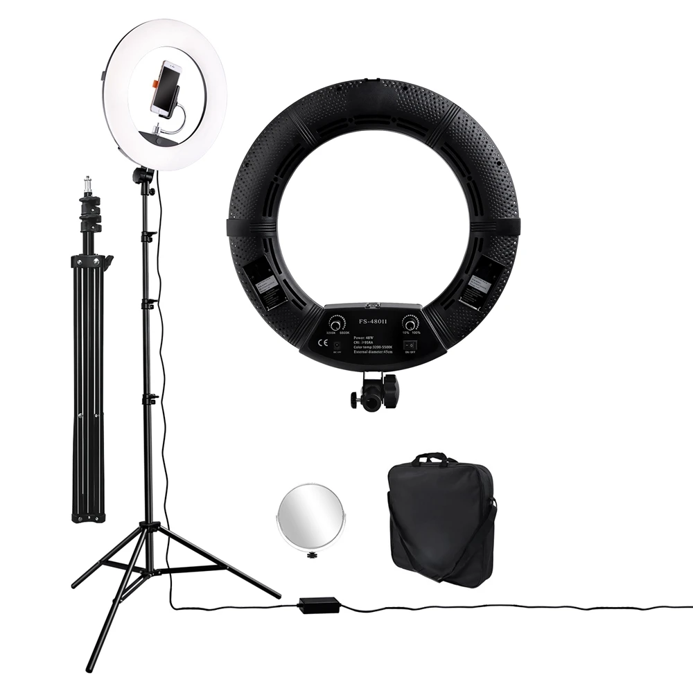 

FOSOTO FS-480II 48W Bi-color 18 inch Beauty Ring Light with 2M tripod for Live Stream Portrait Product Shots Online Tutorial, Black pink white