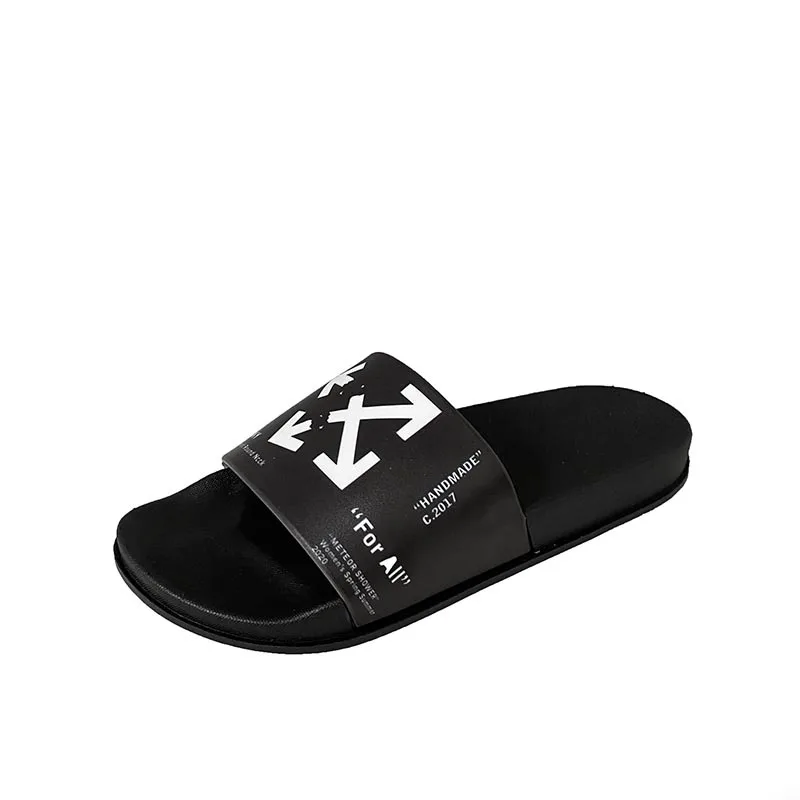 

PVC OW Designer Slides Famous Brands Outdoor Trend Flat Slide Sandals Whites OFF Air Original Sneakers Slippers For Men's, Black,white