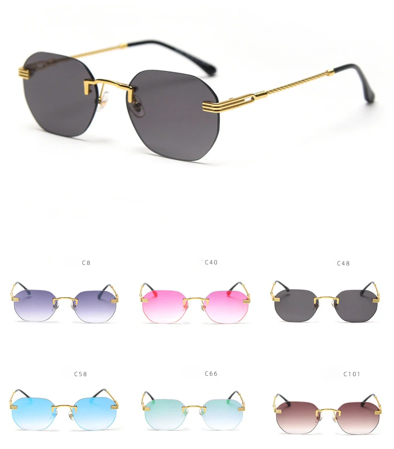 

Retro Color Rimless Sunglasses Women Small Frame Hip Hop Narrow Frame Rimless Sunglasses Metal Stylish Sunglasses For Man, 6 colors