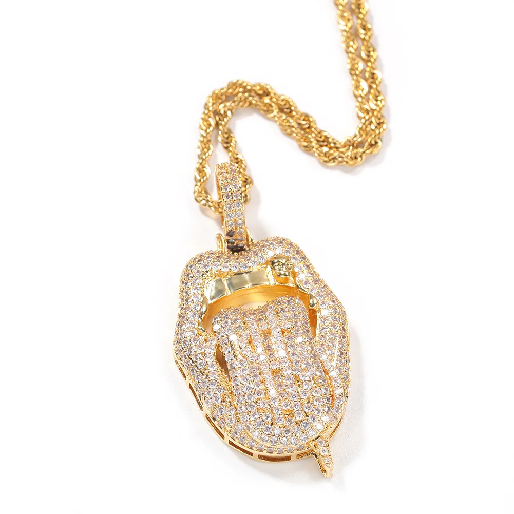 

Hiphop Jewelry Big Tongue With Dollar Pendant Necklace Full Iced Out AAA Cubic Zircon Fashion