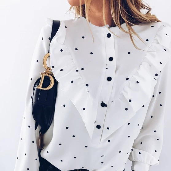 

Fall/winter Ruffled Long-sleeved Polka-dot Button Ladies Shirt, Picture color