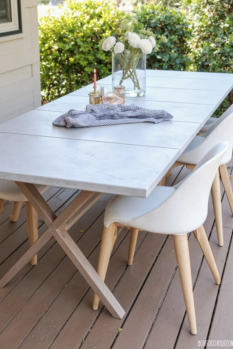 Outdoor table before and after tiling