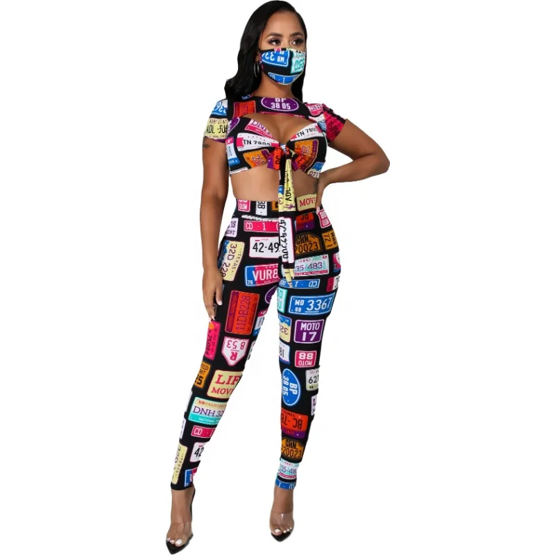 

Cute Cut Out Crop Top and Pants Masked Two Piece Fashion Summer Set