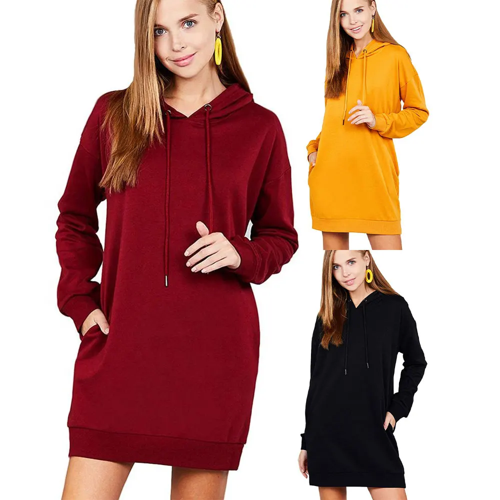 

Women Kangaroo Pocket Hoodie Dress Long Hoodie Women Plain Hoodie Dress Women, Customized color