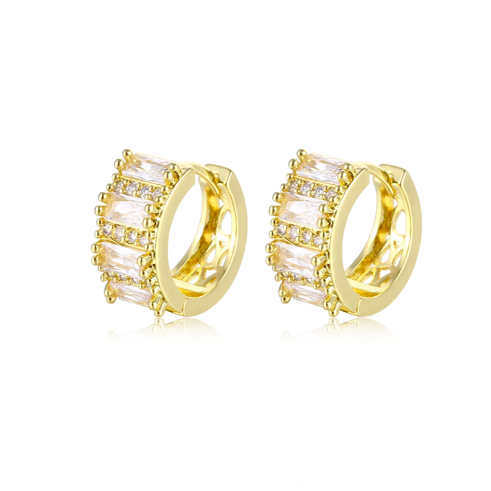 

Luxury Square CZ Zircon Geometric Round Circle Earrings Real Platinum Plated Cubic Zirconia Hoop Earrings For Ladies Party