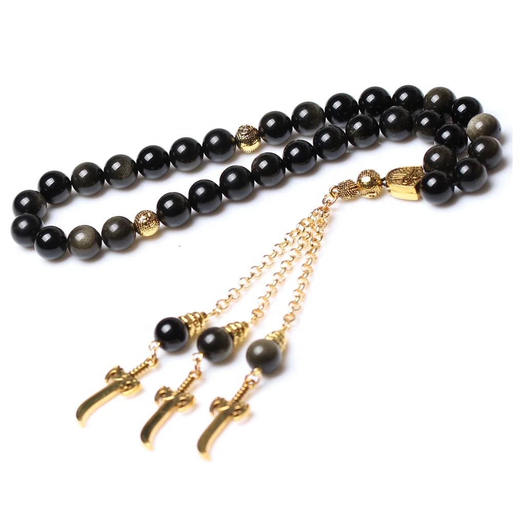 

Natural gemstone gold obsidian beaded rosary muslim misbaha tasbih