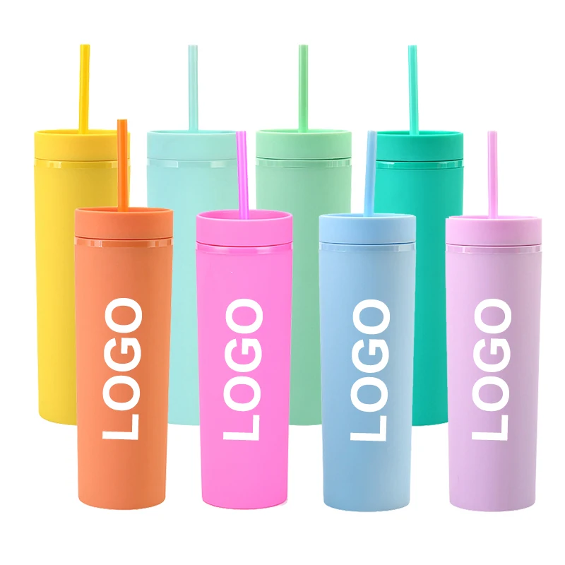 

Wholesale DIY Christmas Gifts 16oz 16 oz Double Walled Matte Pastel Colored Acrylic Plastic Skinny Tumblers With Lid Reusable, Customized color