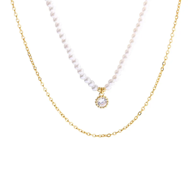 

2021 New Fashion Pearl Choker Necklace Cute Double Layer Chain Pendant For Women Jewelry Girl Gift