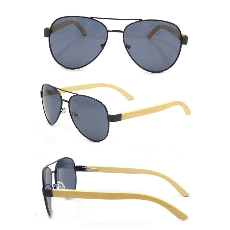 

New Arrival 2020 Vintage Double Bridge Spring Hinge Bamboo Temple PC Lens Sunglasses For Men And Women