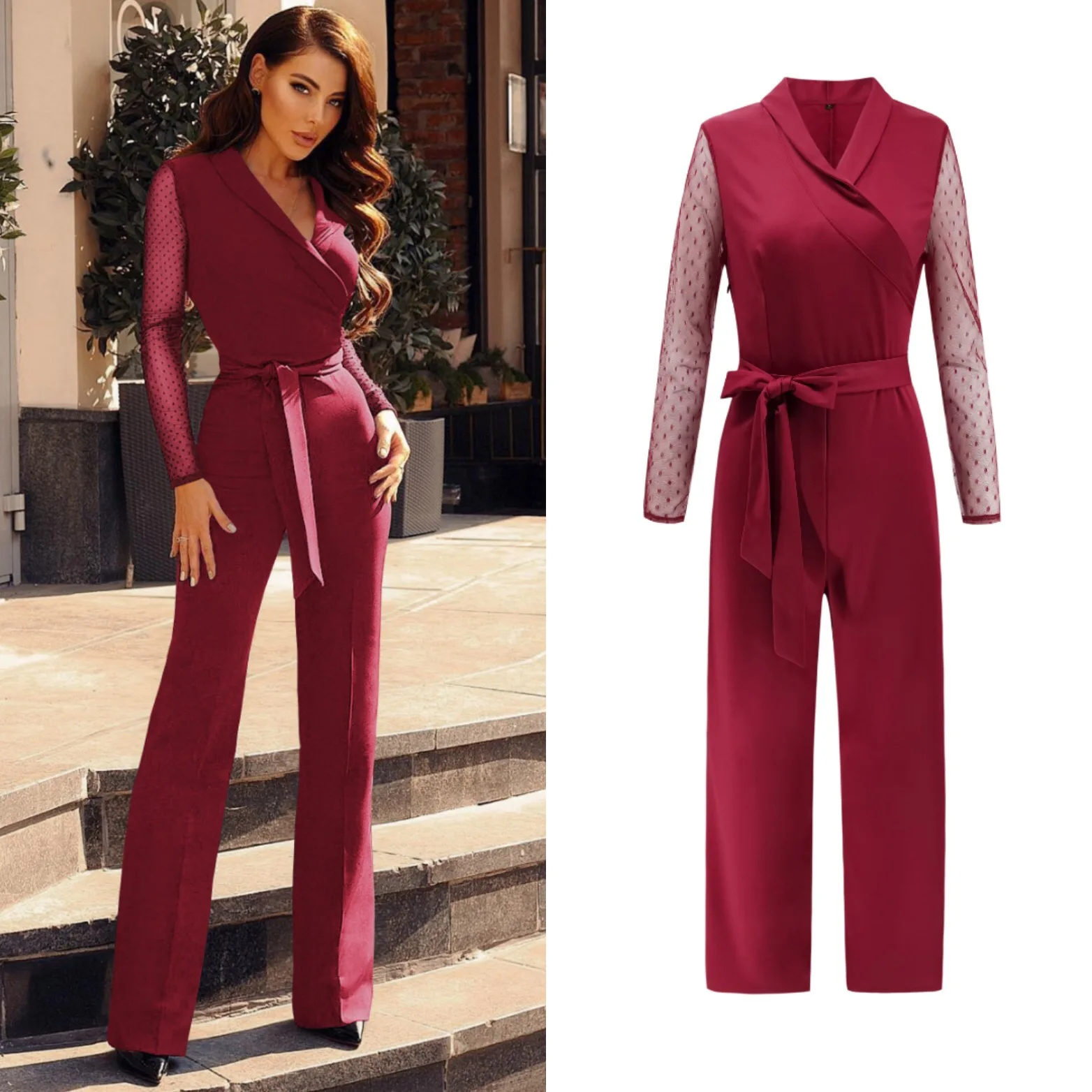 

fashion European style mesh sleeve women jumpsuit and rompers one piece, Picture