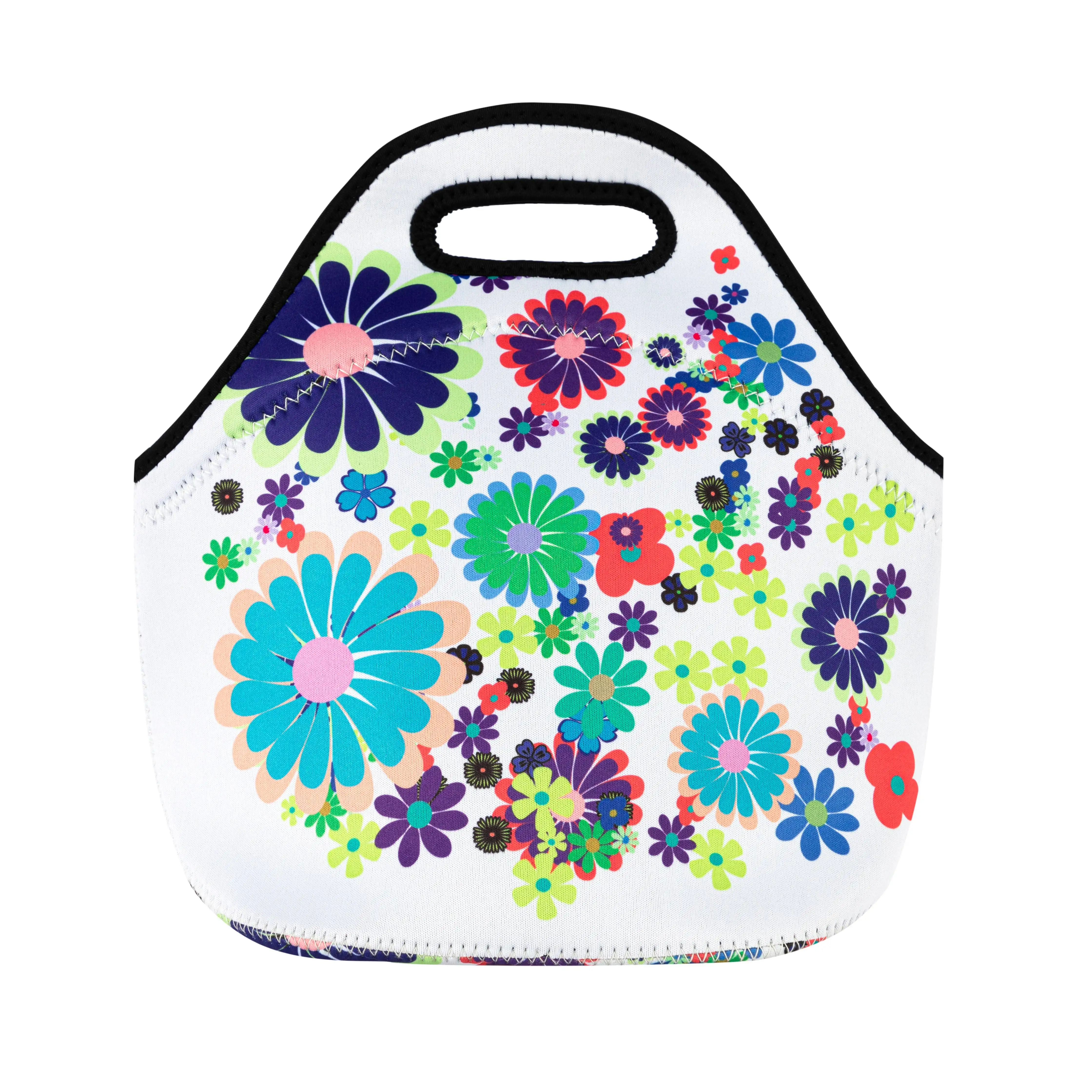 

OEM & ODM Lunch Handle Shopping Tote Bags School Portable Insulated Cute Design Neoprene Lunch Bag, Customized color
