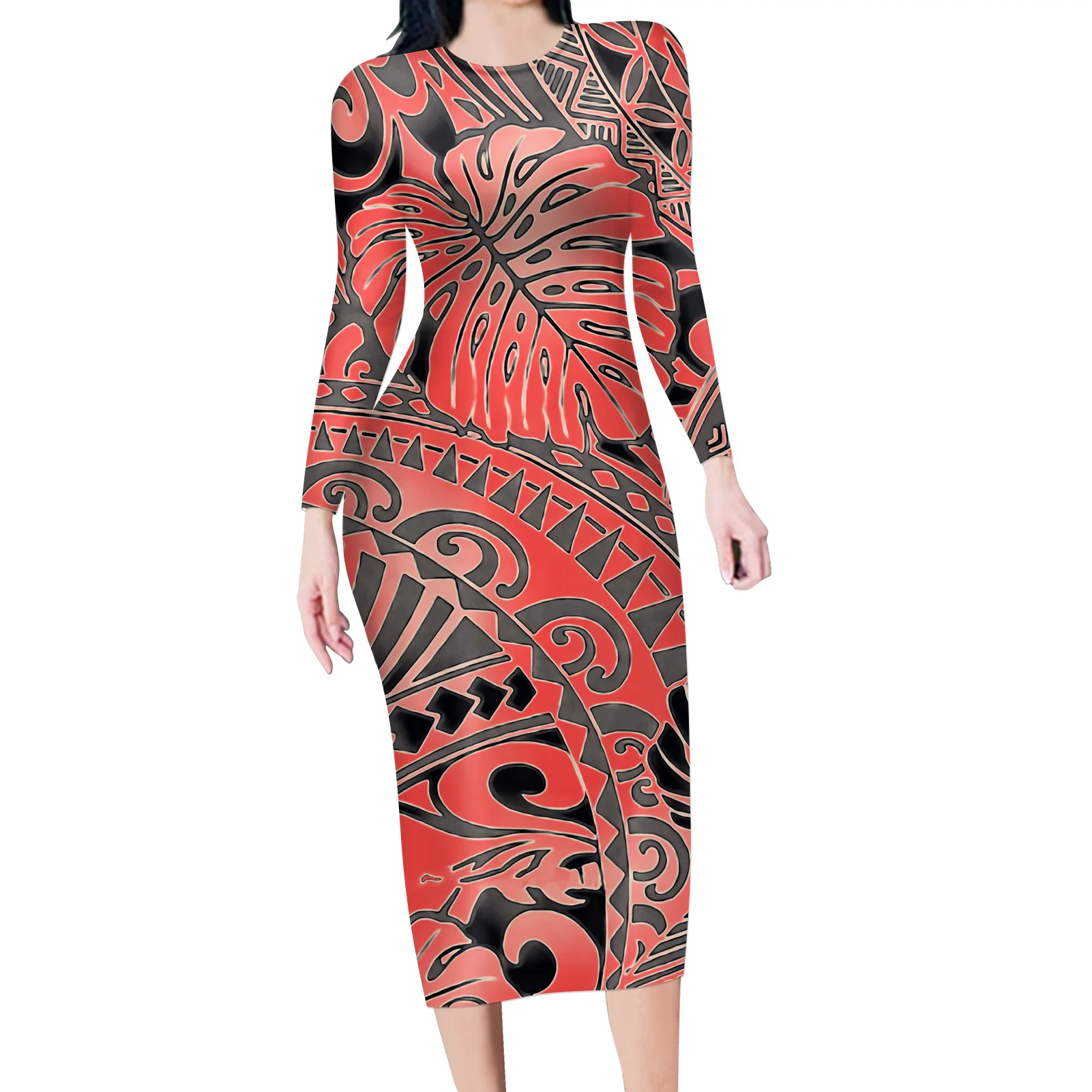 

Best Quality Hawaiian Polynesian Traditional Samoa Tribal Print Women Dresses Plus Size Long Sleeve Bodycon Dress For lady 2020, Customized color
