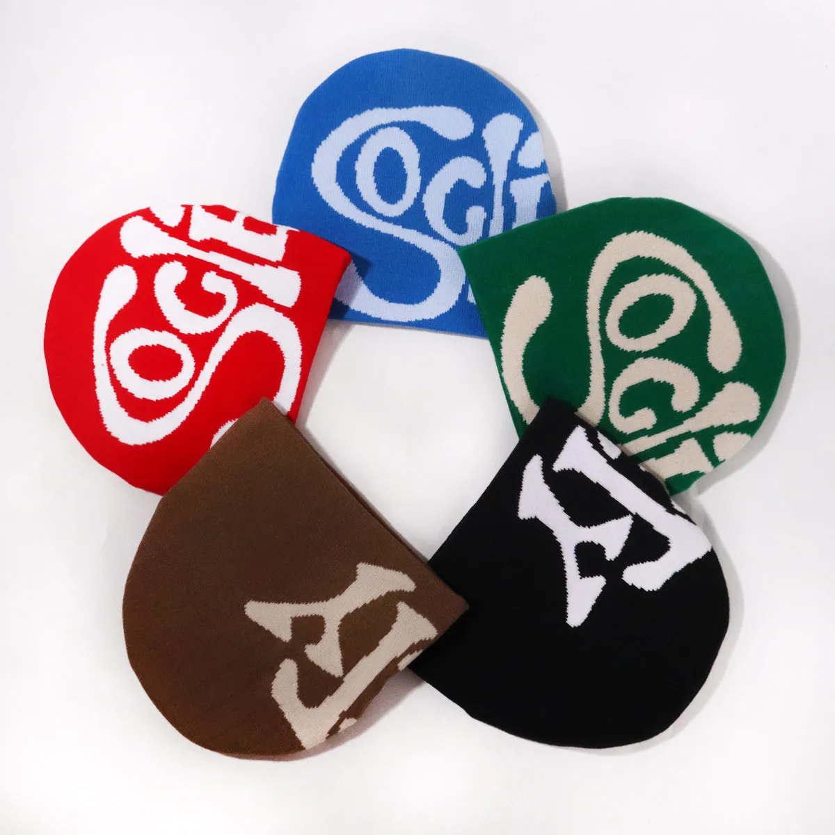 New Arrival SOCIETY Printover Logo Jacquard 100% Acrylic Winter Skully Beanie Hat Street Style Hip-pop No Cuff Knitted Travel