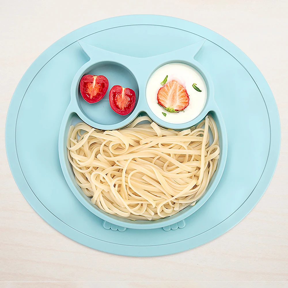 

Divided Sectional Owl Dish Baby Feeding Plate 100% Food Grade BPA Free Silicone Owl Baby Plate, Customized color