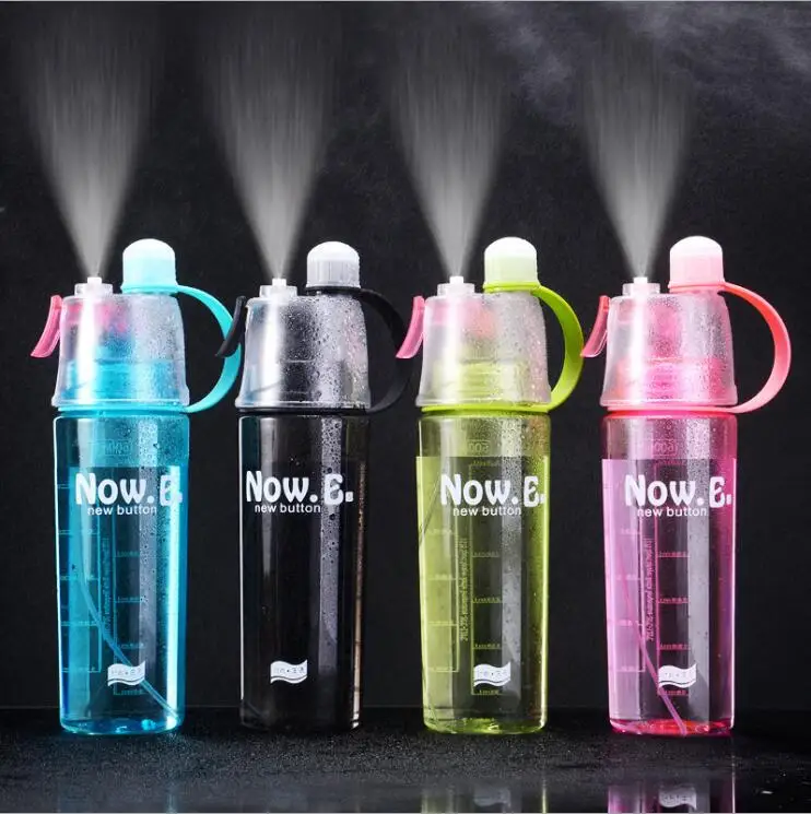 

Hot Selling 400ml 600ml Portable Style Plastic Drinking Water Bottles Sports Mist Spray Water Bottle for Running, Black blue green pink