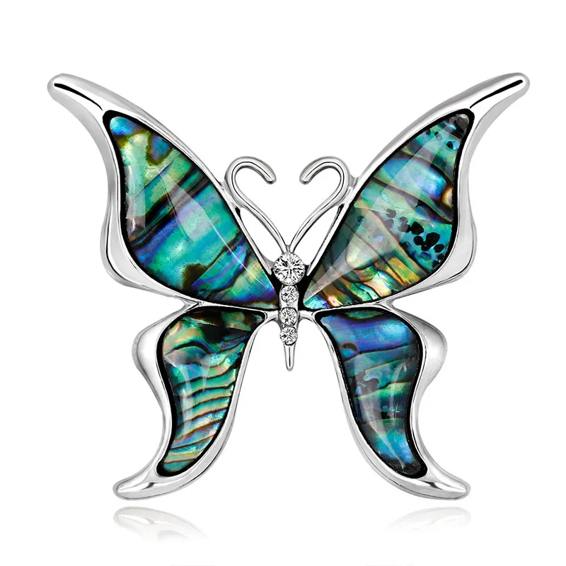 

New Design Shell Butterfly Brooches Pin Decorative Metal Butterfly Brooch Painted Body Crystal Butterfly Pins