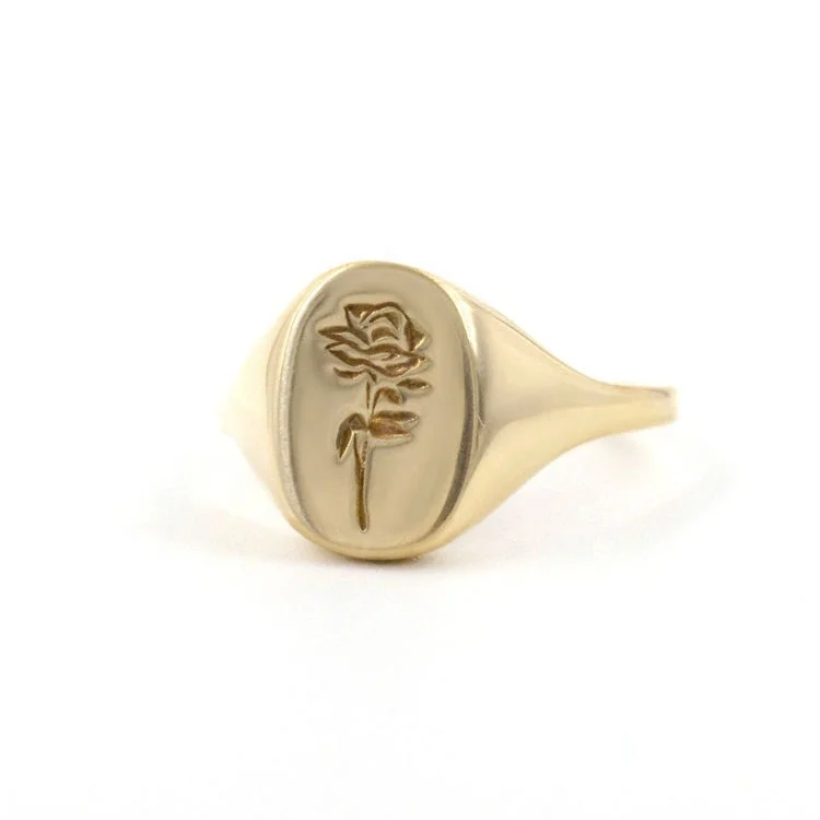 

Minimalist Fashion Rings Jewelry Women Stainless Steel 18K Gold Plated Rose Signet Ring, Gold, rose gold, steel, black etc.