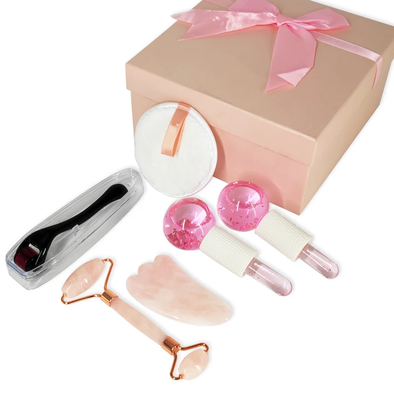 

Factory Custom Logo Stone And Gua Sha Beauty Box Packaging White Pink Black Rose Quartz Face Massage Facial Tools Jade Roller