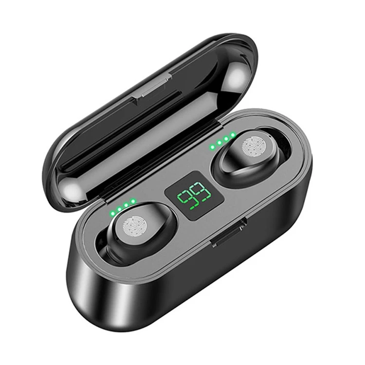 

Hot selling F9 TWS V5.0 Touch Control Binaural Wireless Bluetooth Headset with Charging Case and Digital Display