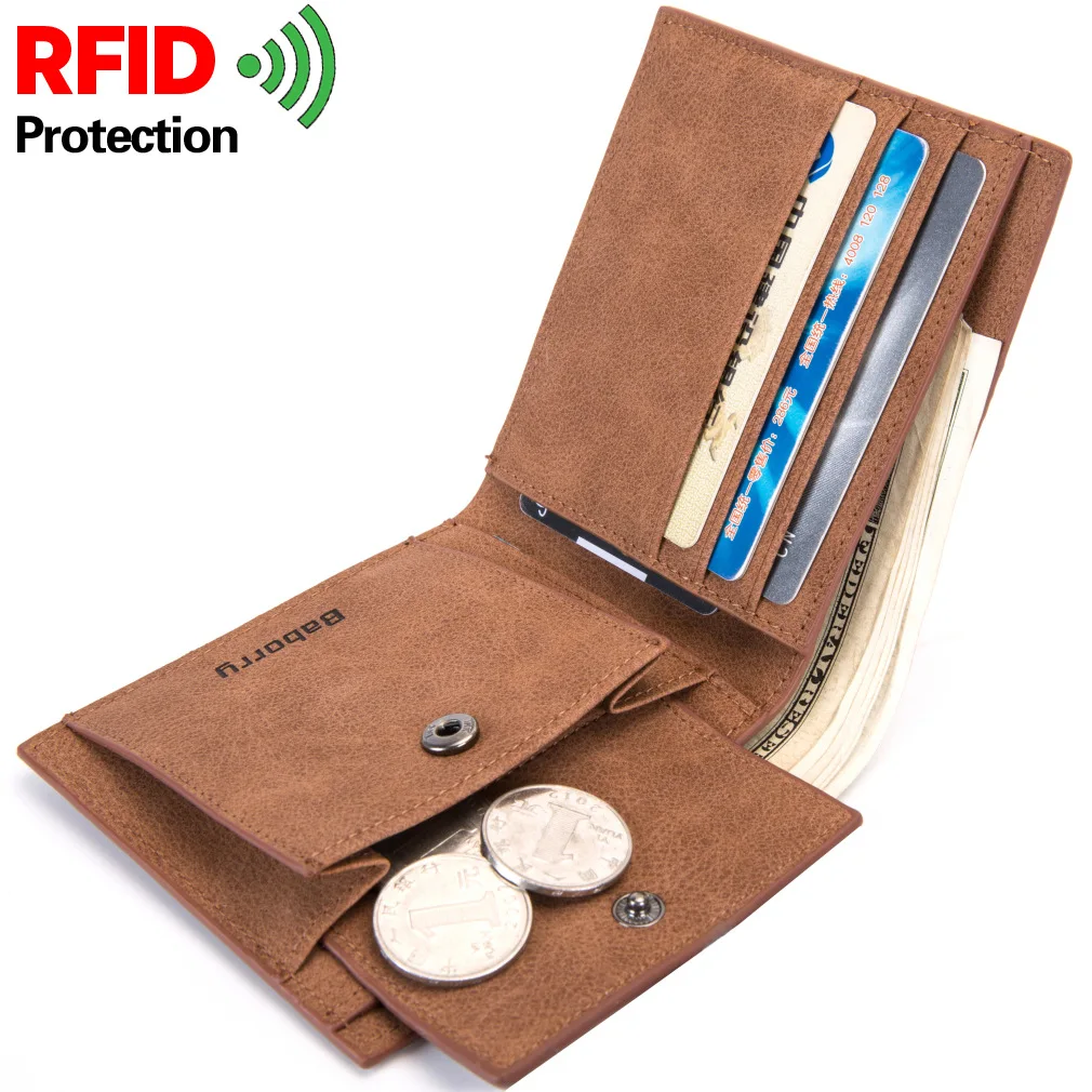 

Fashion High Quality Open Simple Short Card Holder Key RFID Custom Wallet Leather Men, Coffee/black