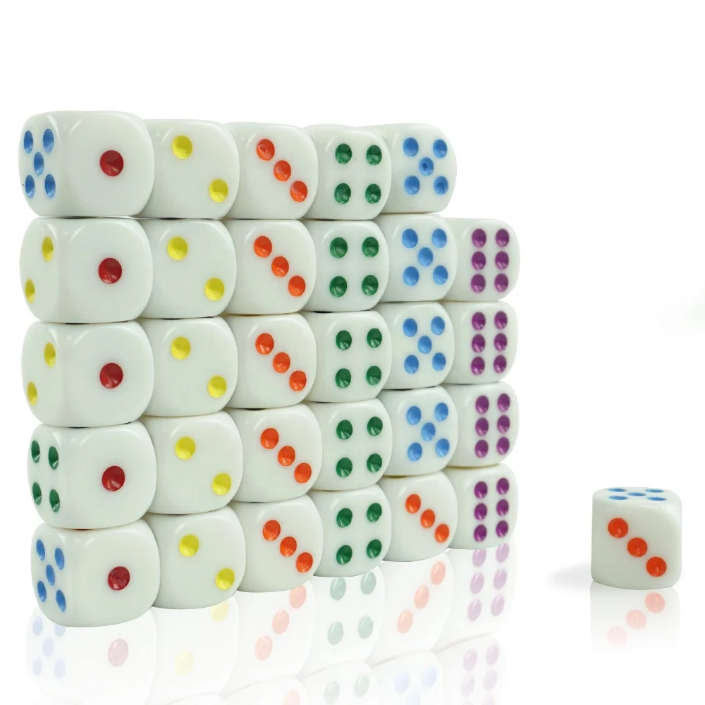 

customized acrylic white dice with color dots round corner game factory 6 sides precision dice