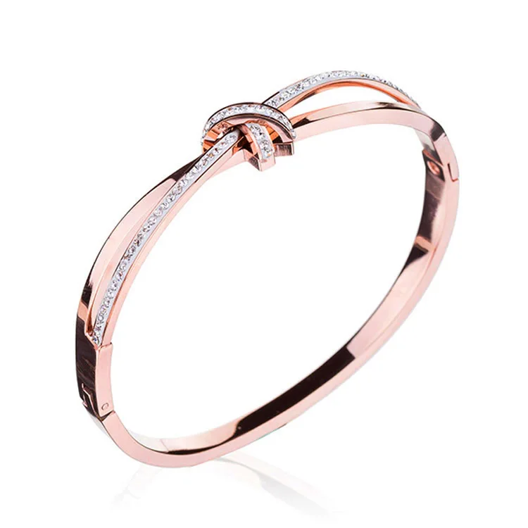 

Wholesale Stainless Steel Rose Gold Elegant Crystal Knot Bracelet Pulsera Para Mujer