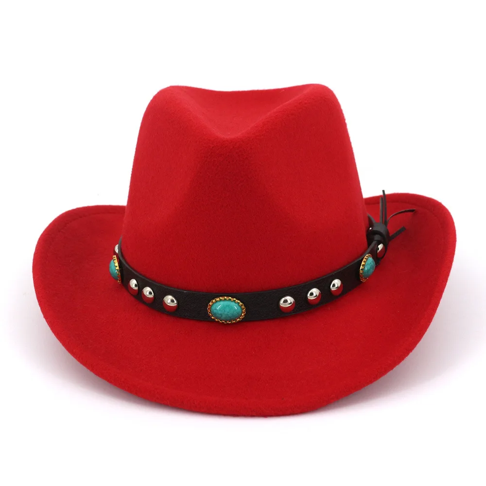 

Wholesale RAREWE factory Women Rivet Roll Up Wide Brim Western Turquoise Decor. Cowboy Cowgirl Hat Sombrero Jazz Hat OEM