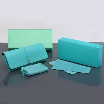 

Trendy Soft Sunglasses Packing Set Red Blue Green White Color Fashion Paper Sunglasses Box Leather Sun Glasses Case