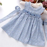 

hand smocked embroidered dresses for girl's clothing floral ruffles flower kids dresses boutiques baby clothes blue c91018532