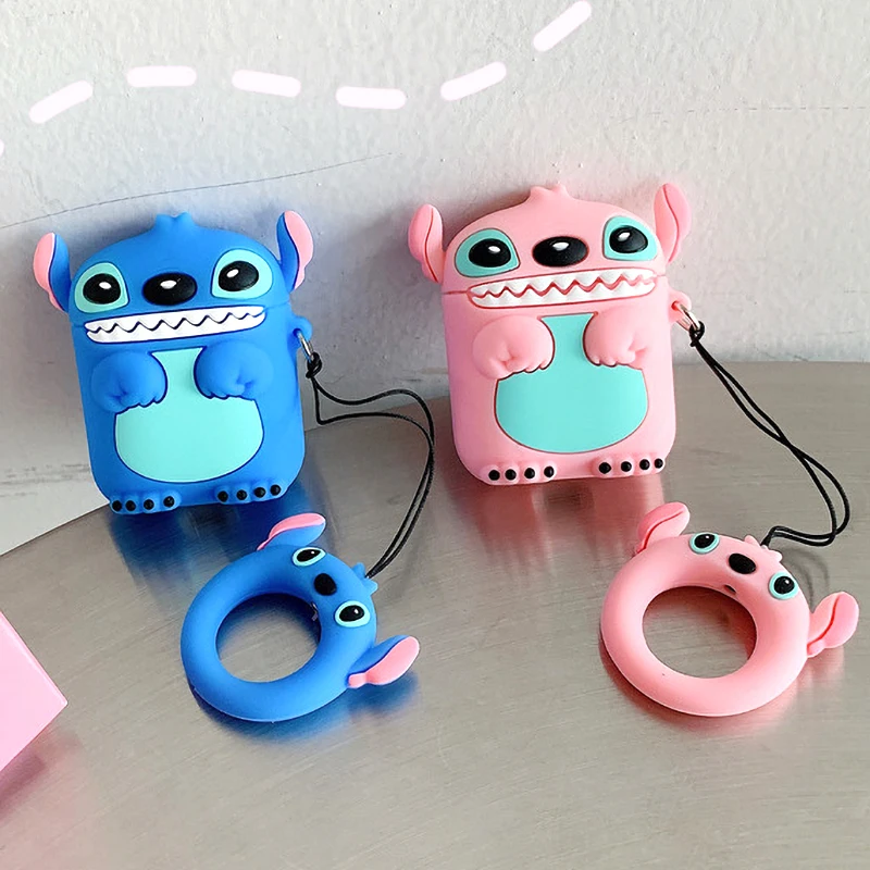 

Cute 3D Stitch Soft Silicone Anime Cartoon Girl Boy Hook Case Cover for AirPods Pro 1 2 3 Wireless Headsets Free Shipping, Blue/ pink