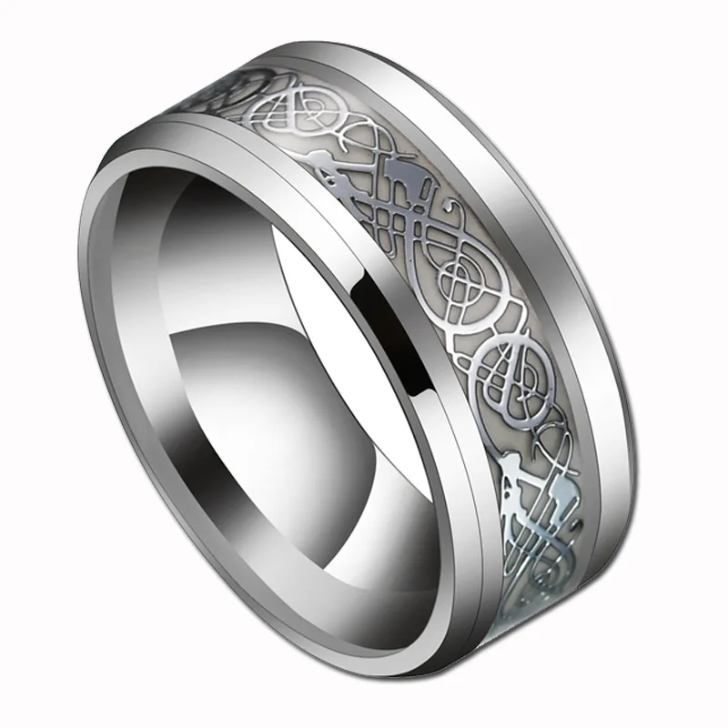 

Stainless steel jewelry wholesale luminous dragon pattern stainless steel men ring, As pic