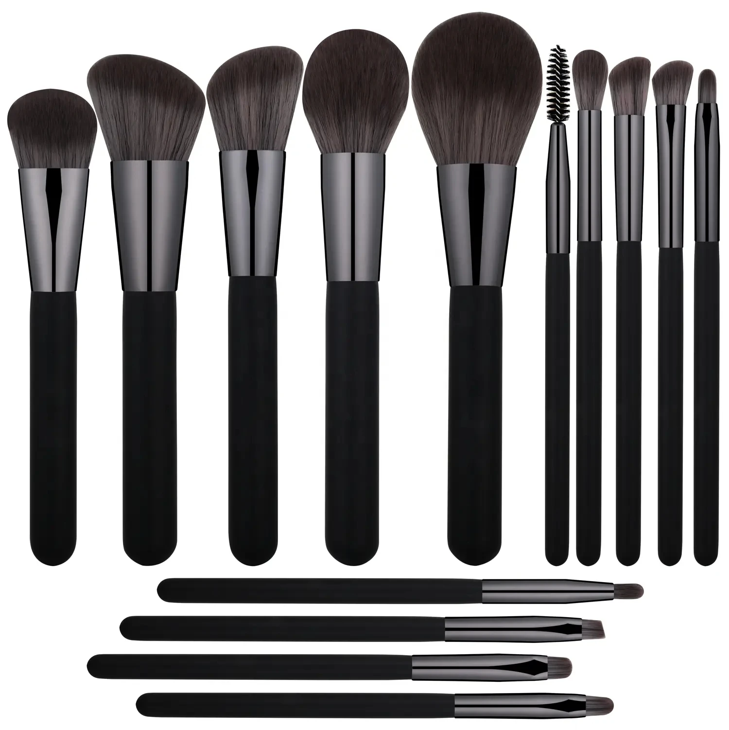 

HMU Wholesale Professional 14 Pieces Black Wooden Handle Synthetic Hair Professional Guangdong Makeup Brush Custom Logo