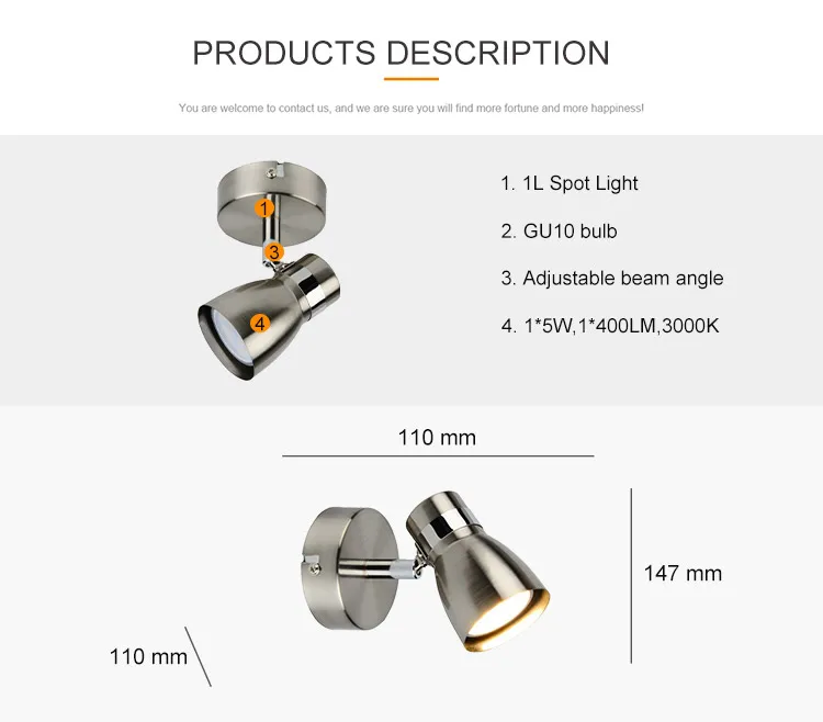 
LED mini spotlight with GU10 bulb 5W 3000k in satin nickel 