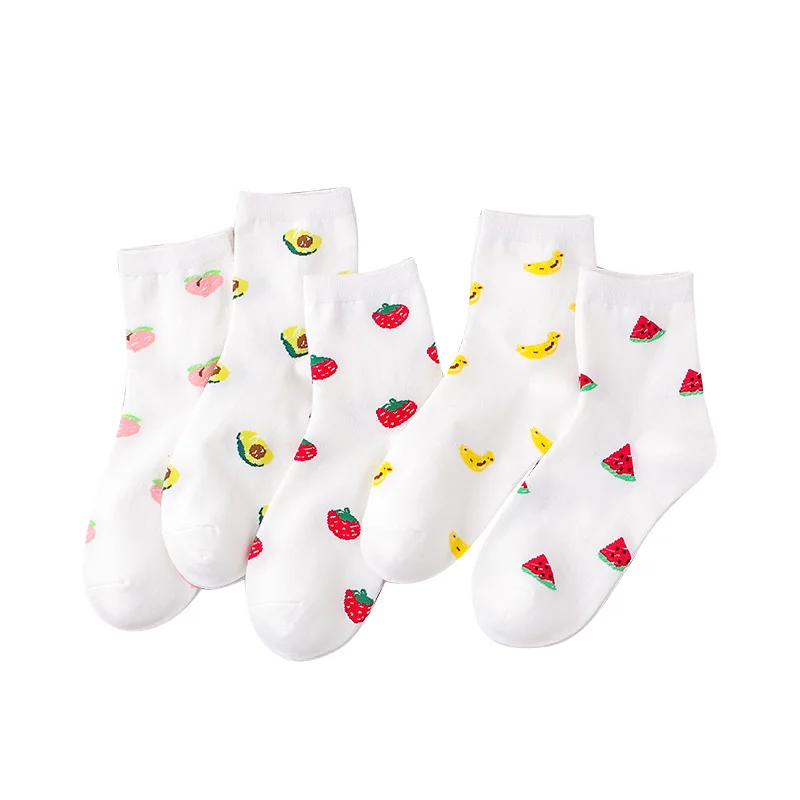 

WIIPU New cute art comfortable cotton socks happy fruit boat socks strawberry cherry avocado pineapple watermelon cotton socks