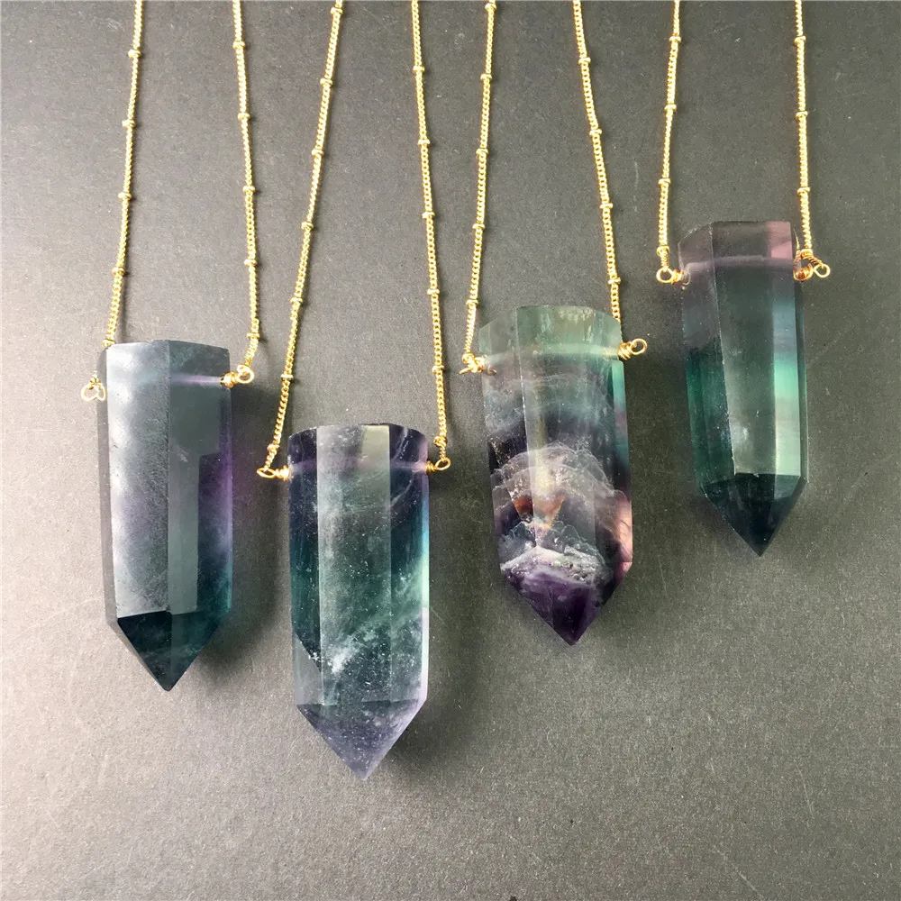 

LS-A2623 fashion luxury rainbow fluorite pendant necklace,point natural raw crystal gemstone necklace jewelry
