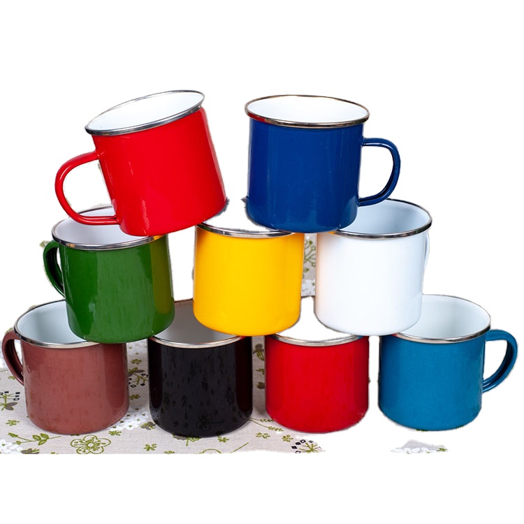 

MIKENDA 10cm Sublimation stainless steel custom enamel coffee mug blue or black color rim, Pink/green/grass/black etc