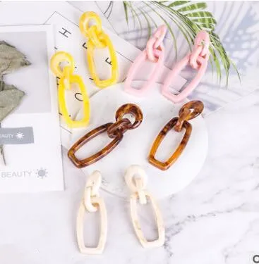 

Vintage Simple Acrylic Geometric Round Circle Link Chain Irregular Long Square Acetate Stud Earrings for Women Girl
