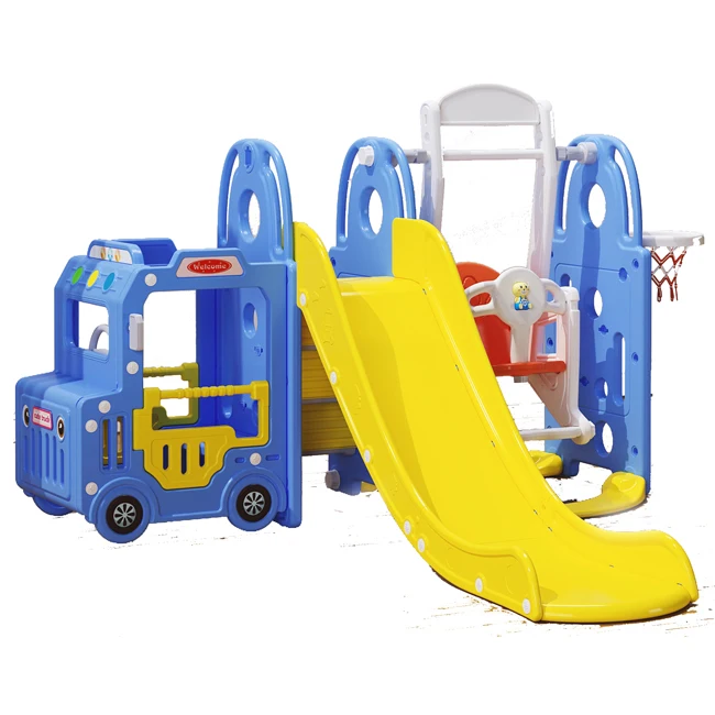 

New design bus slide wholesale indoor toddler plastic sliding toys kids slides for children playground and swing playset