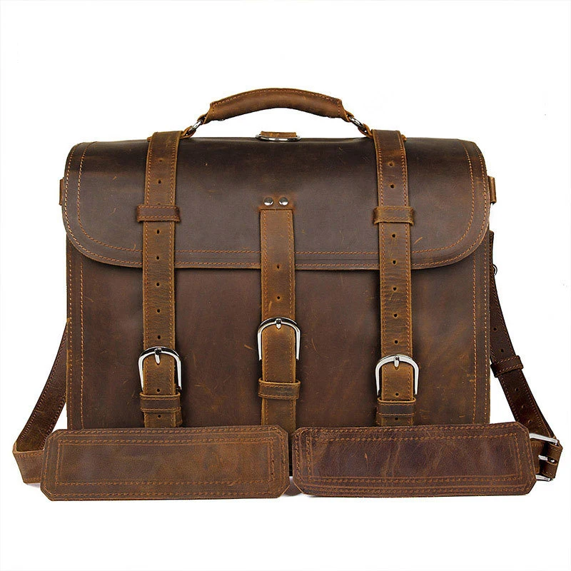 

2020 Wholesale Large capacity business travel Crossbody Crazy Horse leather men briefcase
