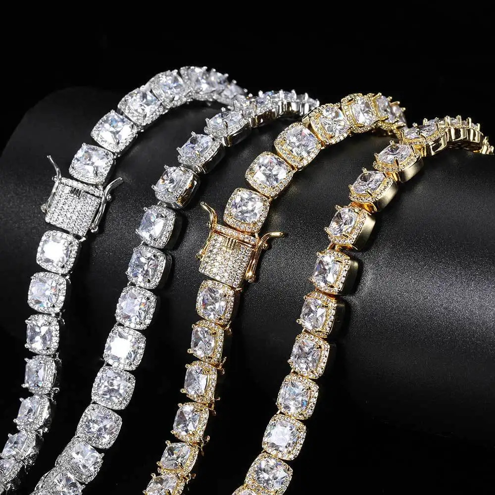 

10mm Baguette Tennis Chain Necklace Top Quality Iced Out CZ Prong Setting Stones Hip Hop Fashion Jewelry For Men Women