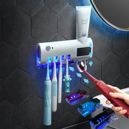 

Amazon Trending 3 in 1 Solar Toothbrush Storage & Sterilizer Box Rechargeable UVC Light Toothbrush Sanitizer Holder, White+black