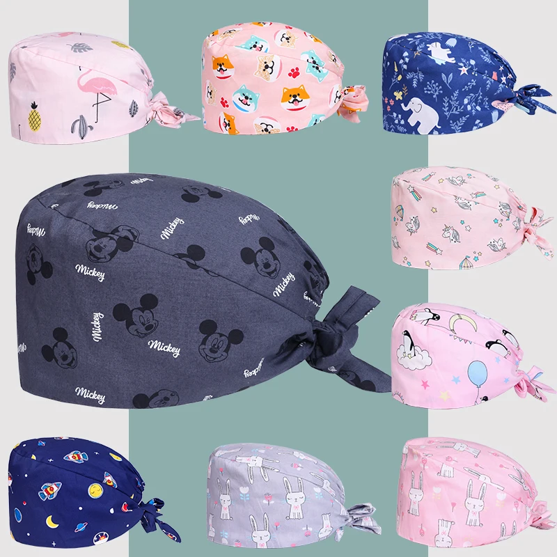 

Multiple Pattern Scrub Cap Medical Nurse Work Hat Surgical Dental 100% Cotton Women Men