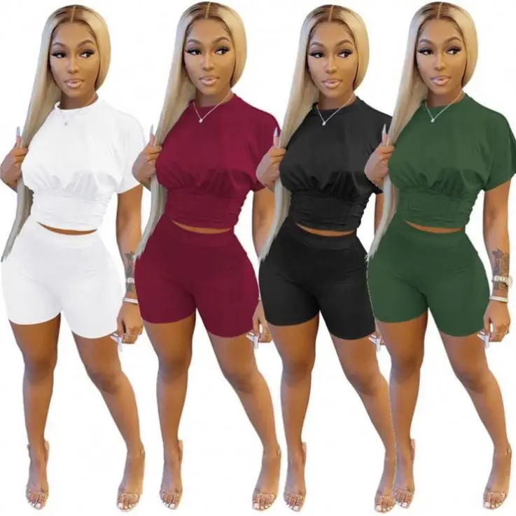 

AOMEI Best Seller Solid Color Tights Women Clothes 2021 Summer Sports Casual Two Piece Short Set Women Clothing