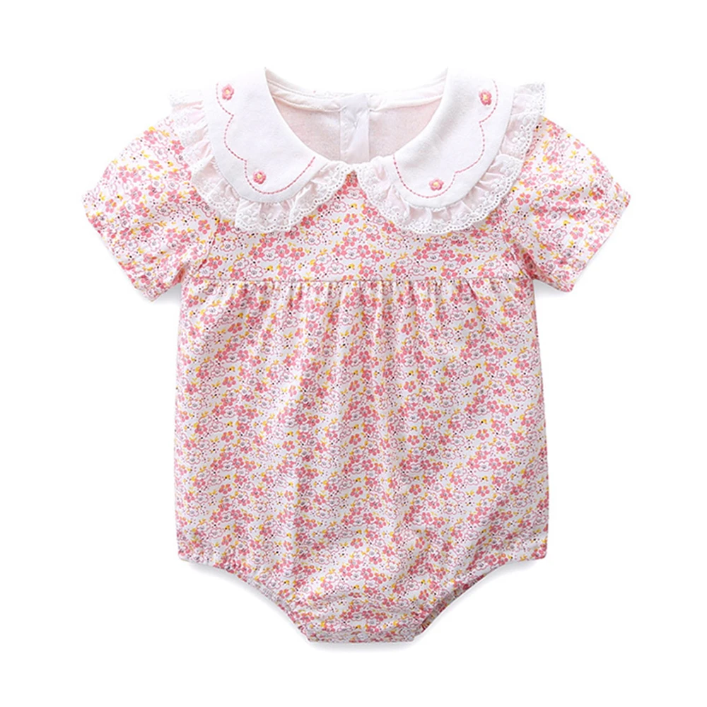 

What&Why Baby Flower Romper Newborn Short Sleeve Romper Toddler Bubble Jumpsuit Baby Pink Onesie Cotton Bodysuit Wholesale